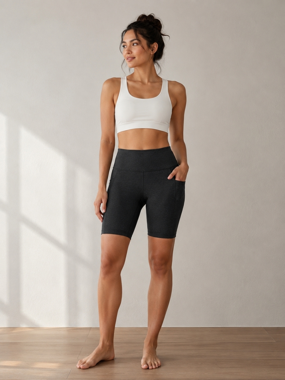 Baleaf Charcoal High-Rise Bike Shorts with Side Pocket